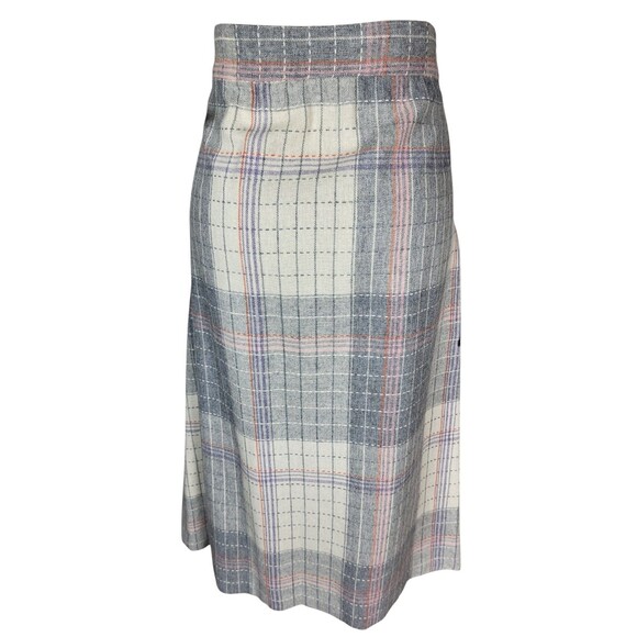VTG 70s Wool Blend Grey Pink Plaid Tweed Midi Secretary Academia Librarian Skirt - Picture 3 of 8